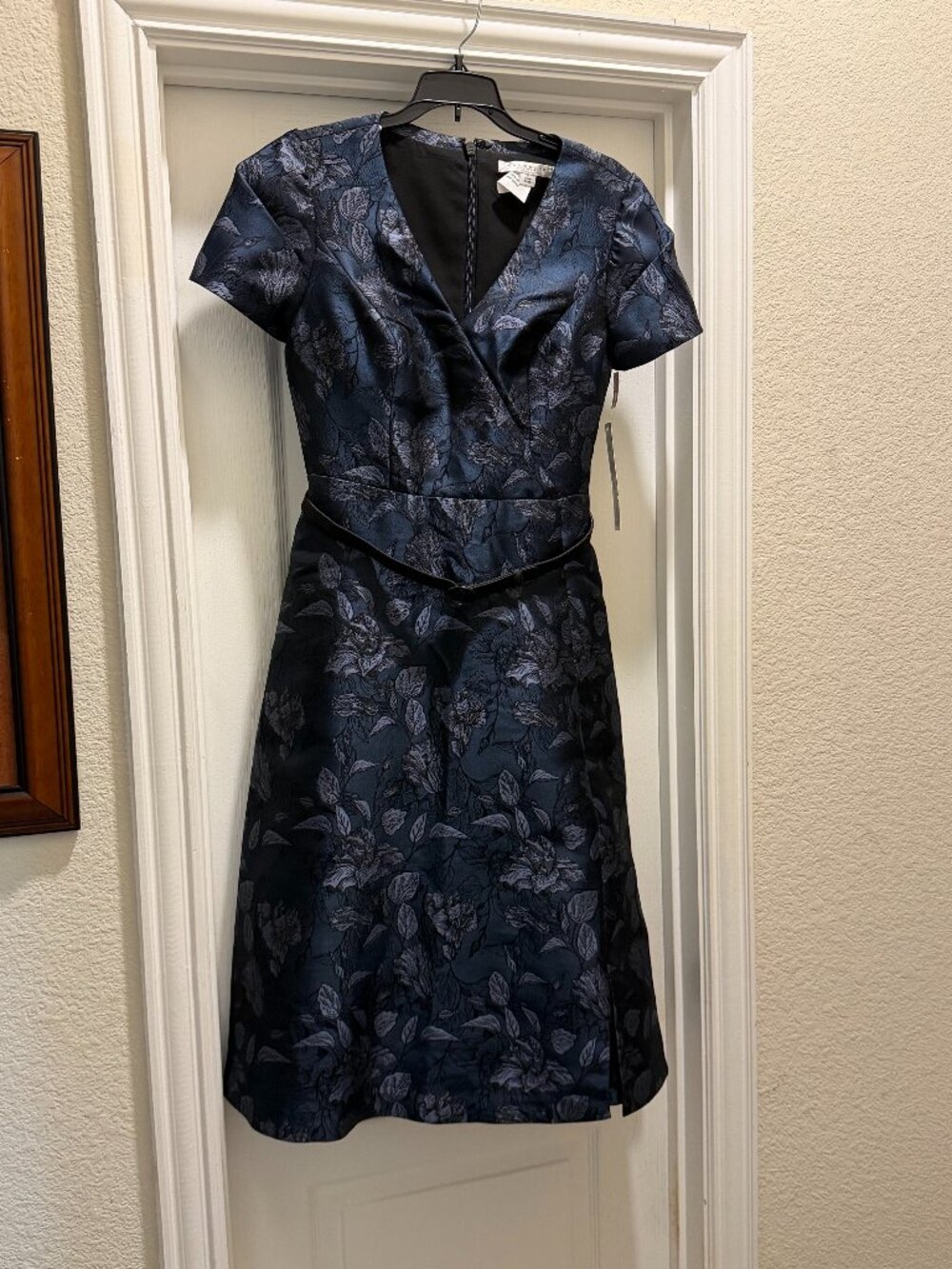 NWT Kay Unger Floral Jacquard Midi Cocktail Dress Dark Midnight Size 6